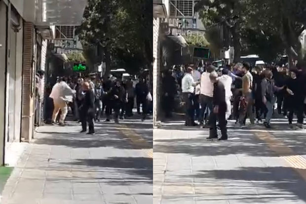 İranda mülki geyimli polislər qadınlara hücum edir İranda mülki geyimli polislər qadınlara hücum edir