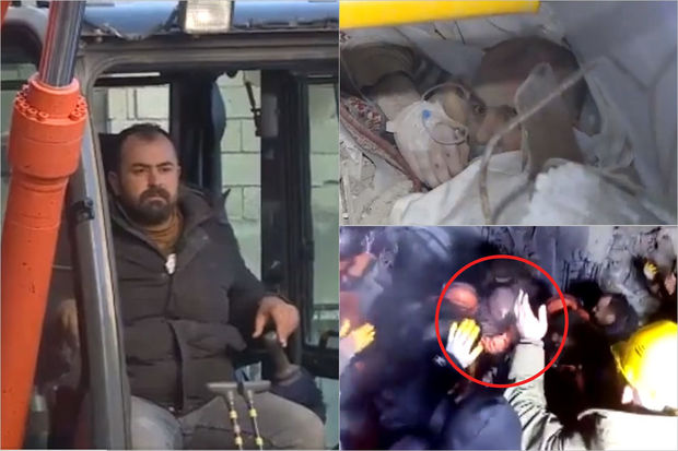 Duyğu dolu anlar: Ekskavator sürücüsü atasını dağıntılar altından göz yaşları içində çıxardı – FOTO/VİDEO