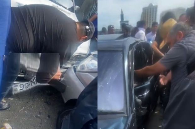 “Maşın bazarı”nda üç avtomobil toqquşdu – VİDEO