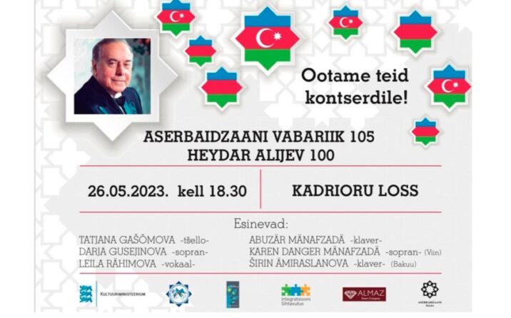 Tallində Azərbaycanın müstəqilliyinin 105, Heydər Əliyevin 100 illiyi münasibətilə konsert keçiriləcək Tallində Azərbaycanın müstəqilliyinin 105, Heydər Əliyevin 100 illiyi münasibətilə konsert keçiriləcək