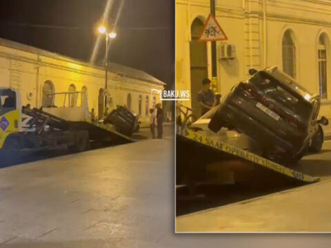 Bakıda qəribə qəza: Bir avtomobil digərinin üzərinə çıxdı