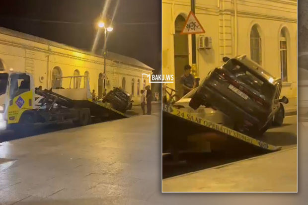 Bakıda qəribə qəza: Bir avtomobil digərinin üzərinə çıxdı