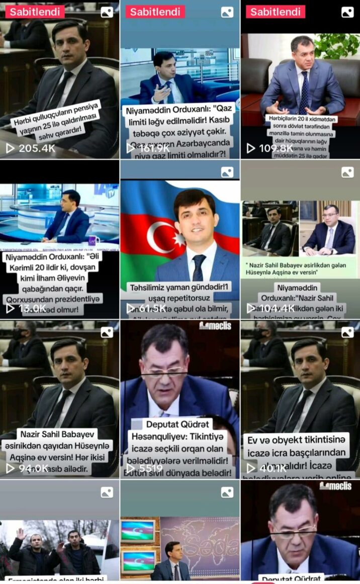 Niyaməddin Orduxanlının Tik-Tok səhifəsinə 1 milyon 500 min baxış olub