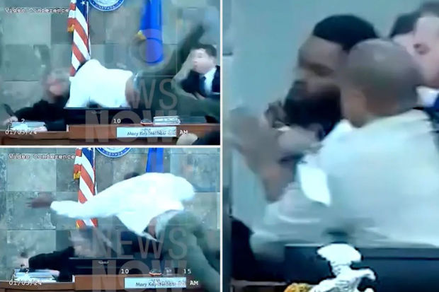 Müttəhim məhkəmə zalında hakimə hücum etdi: Əlbəyaxa döyüşdən ANBAAN VİDEO