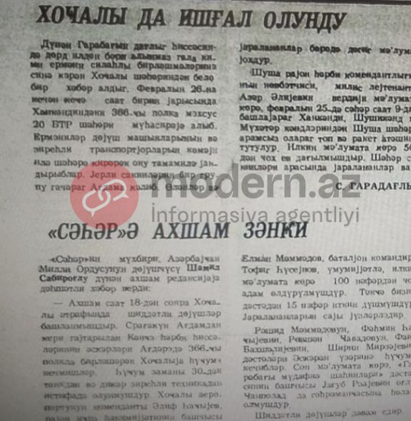 Xocalı barədə ilk xəbəri onlar vermişdilər Xocalı barədə ilk xəbəri onlar vermişdilər