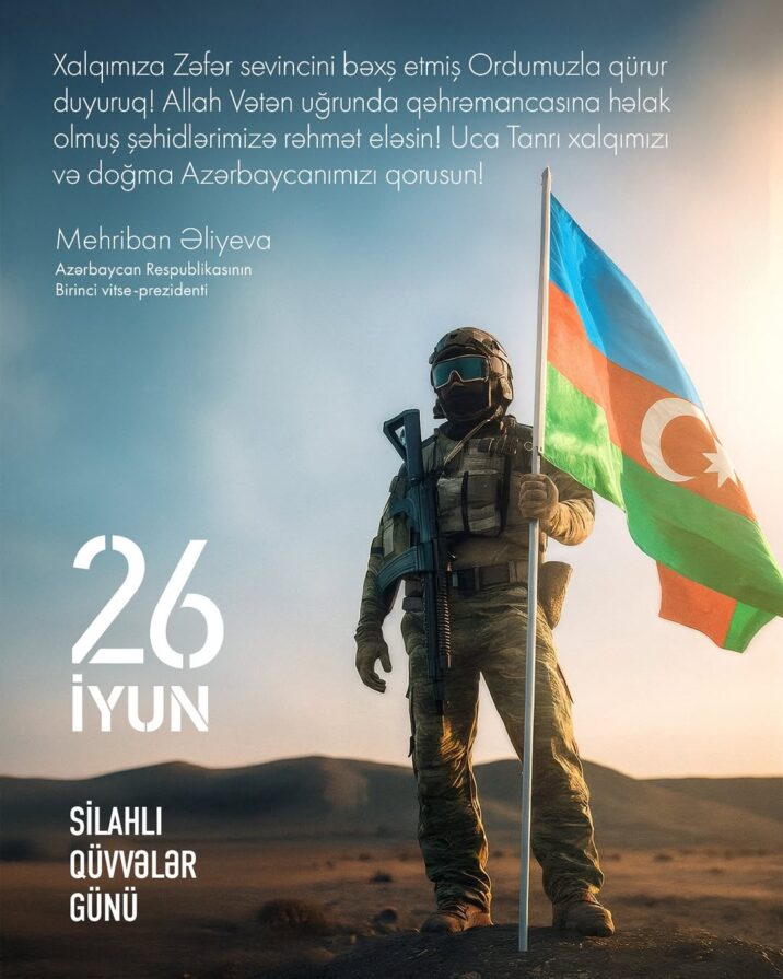 Mehriban Əliyeva Silahlı Qüvvələr Günü ilə bağlı paylaşım etdi Mehriban Əliyeva Silahlı Qüvvələr Günü ilə bağlı paylaşım etdi