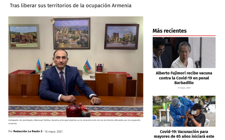 Peru mətbuatı: Azərbaycan köçkünlərin geri qayıdışı üçün səylərini artırır