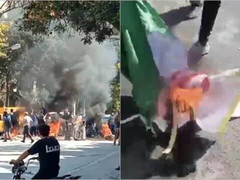 Etirazçılar Sənəndəc şəhərində İran bayrağını yandırdılar