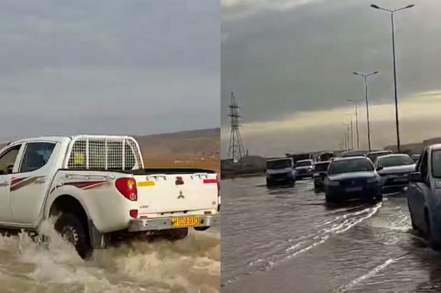 Azərbaycanda magistral yolu su basdı – VİDEO