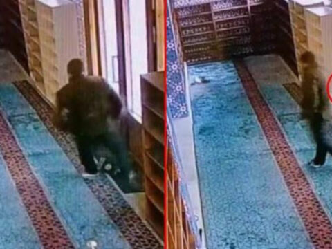 Türkiyədə əlində içki şüşəsi və siqaretlə məscidə daxil olan kişi saxlanılıb – VİDEO