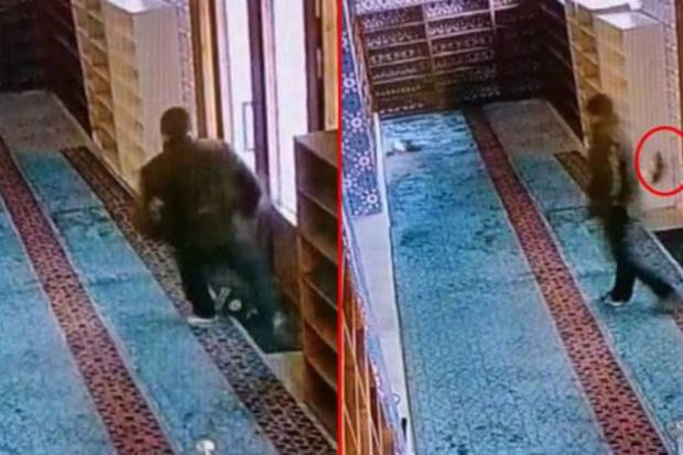 Türkiyədə əlində içki şüşəsi və siqaretlə məscidə daxil olan kişi saxlanılıb – VİDEO