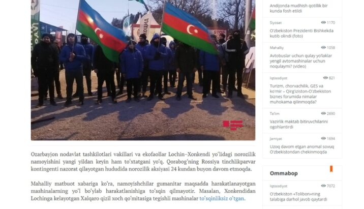 Özbəkistan mediasında ekofəalların aksiyasına dair məqalələr yayımlanıb