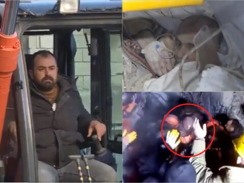 Duyğu dolu anlar: Ekskavator sürücüsü atasını dağıntılar altından göz yaşları içində çıxardı – FOTO/VİDEO
