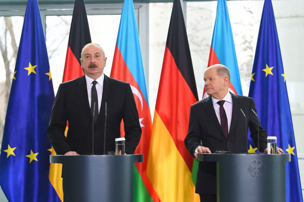 Azərbaycan Prezidenti və Almaniya Kansleri birgə mətbuat konfransı keçiriblər