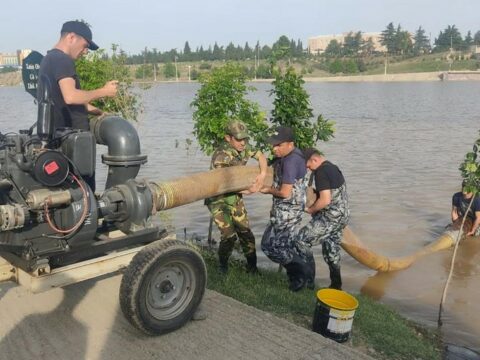 Gəncədə süni göldə suyun səviyyəsi yenidən artıb