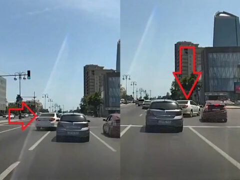 Bakıda “Toyota” sürücüsündən beşinci zolaqdan birinci zolağa “cəsarətli” manevr