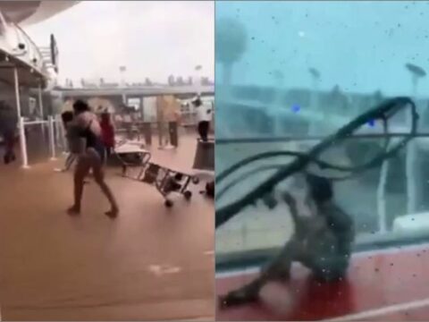 Fırtınaya düşən gəminin göyərtəsində sərnişinlərin dəhşət anları