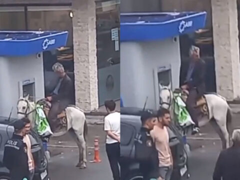 Azərbaycanda kişinin at belində bankomatdan pul çıxarması gündəm oldu
