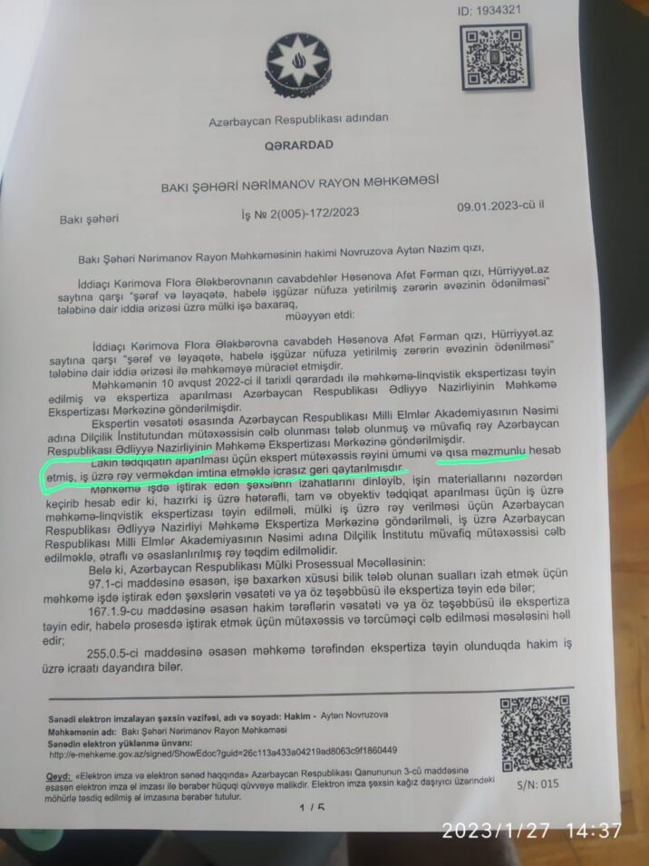 Afət Fərmanqızı: “Bakıdayam, kim istəyir, görüşək – məhkəmələr hələ davam edir”