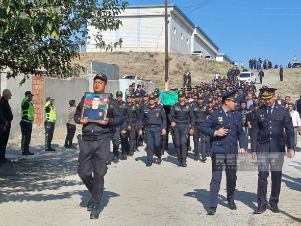 Naxçıvanda qəzada həlak olan polis serjantı Ələsgər Əsgərovla vida mərasimi keçirilir