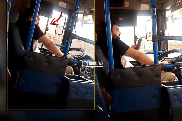 Bakıda sürücü avtobusu telefonla danışa-danışa idarə etdi