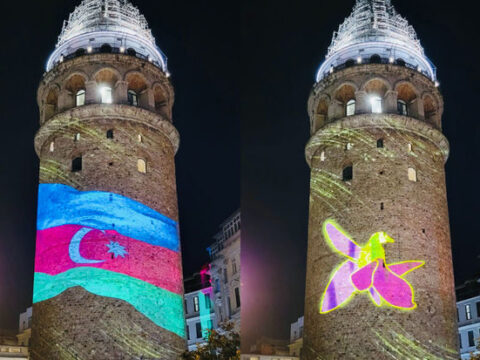 İstanbuldakı Qalata qülləsi Azərbaycan bayrağı rənglərində işıqlandırılıb
