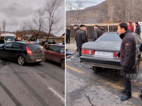 Şəkidə iki avtomobil toqquşub, xəsarət alanlar var