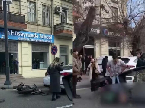 Bakıda ağır qəza: Avtomobil motosikletçini bir neçə metr irəli tullayıb
