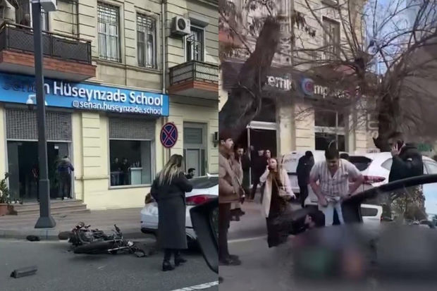 Bakıda ağır qəza: Avtomobil motosikletçini bir neçə metr irəli tullayıb