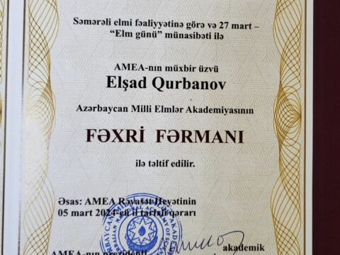 BDU-nun kafedra müdiri AMEA-nın Fəxri Fərmanı ilə təltif olunub