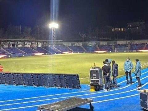 Xankəndi stadionu işıqlandırıldı, lövhələr quraşdırıldı